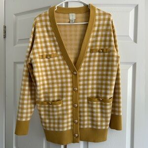 Women's XS Joie Yellow Gingham Plaid Preppy Button Front Cardigan Sweater